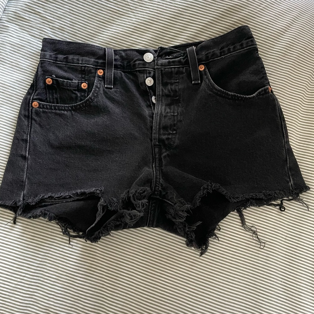 Levi's Black Frayed Jean Shorts